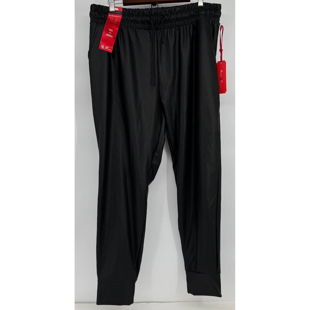 Roma‎ Concept Womens Black PU Faux Leather Jogger Pants Elastic Waist NEW Sz 2X